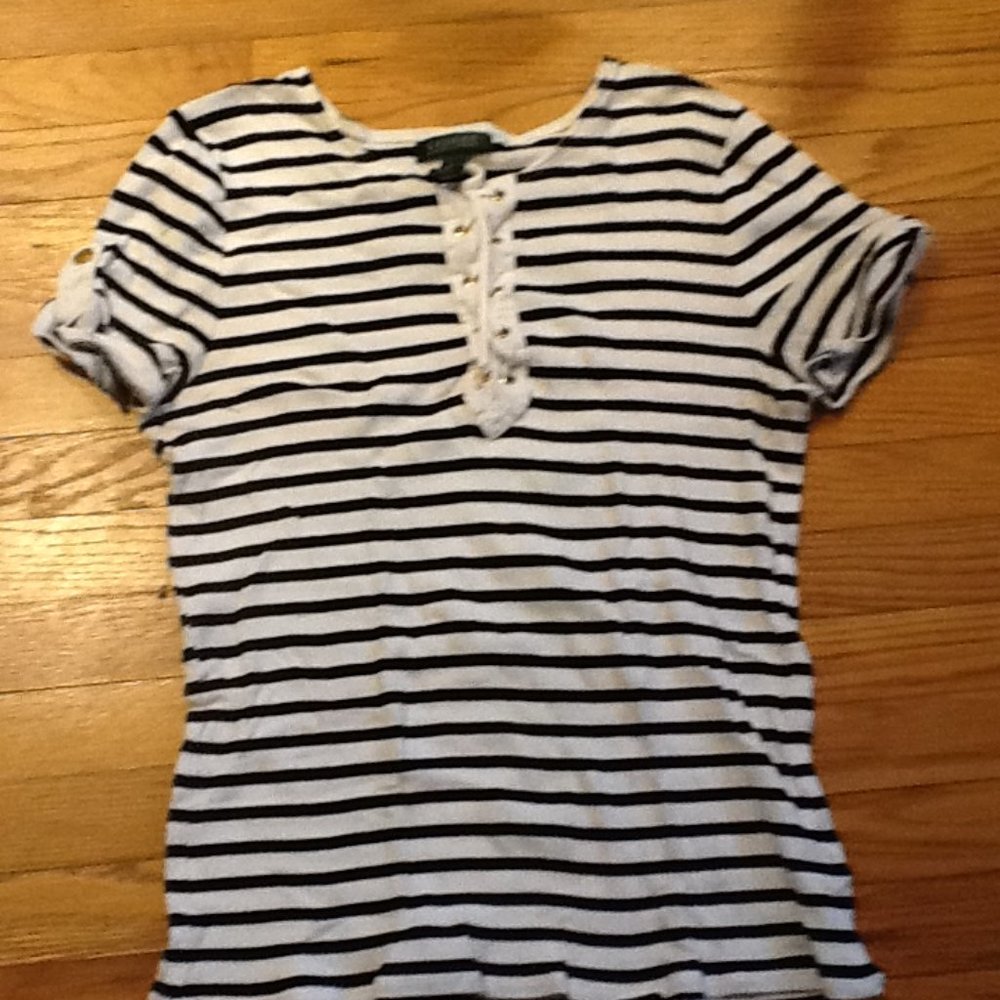 Ralph Lauren Lace Up Striped and Ribbed Tee - Picture 4 of 4